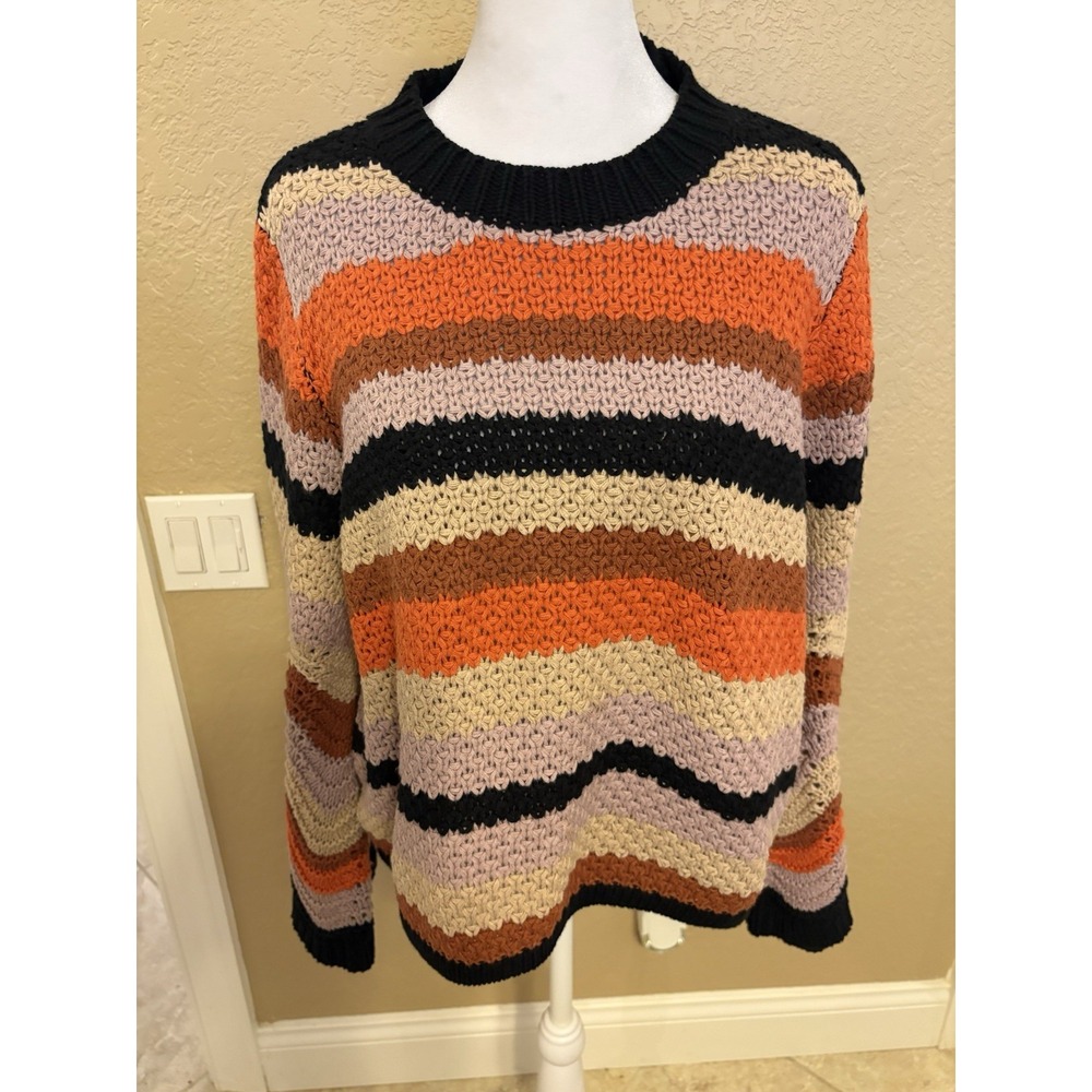 Storia Chunky Open Knit Striped Sweater, Medium, Boho Artsy